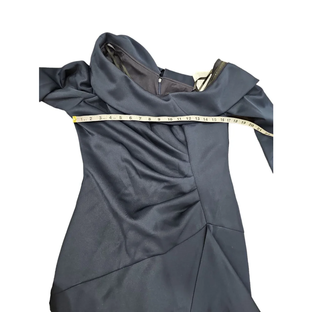 XCAPE Stretch Scuba Crepe Off-the-Shoulder Long Sleeve Mermaid Gown Navy, 16 - Picture 9 of 12